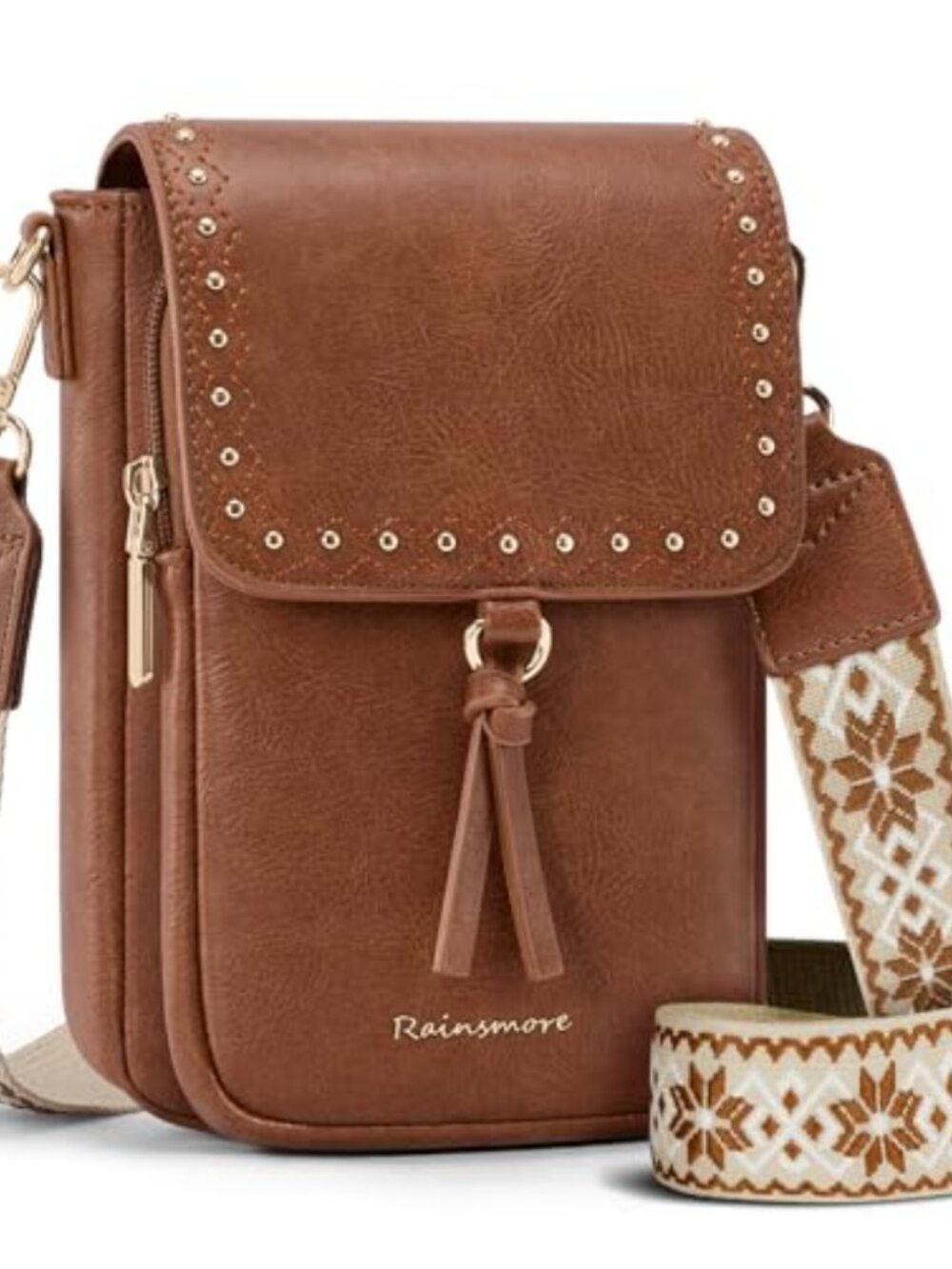 Vegan Leather Crossbody Bag Fits 6.9" Phone 5 Pockets 4 Card Slots Adjustable